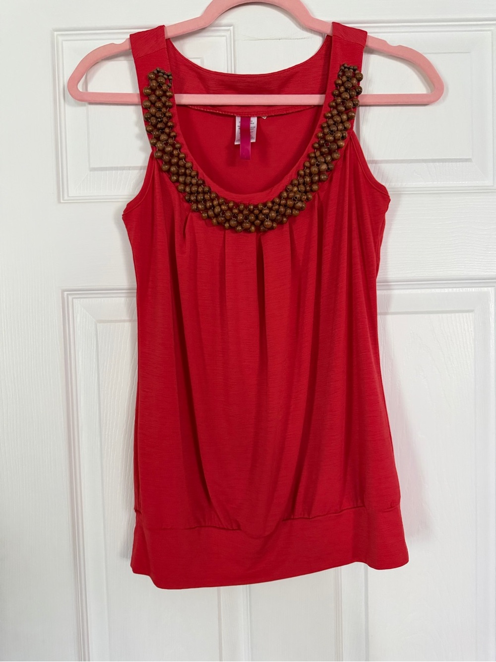Red Beaded Scoop Neck Women's Tank Top